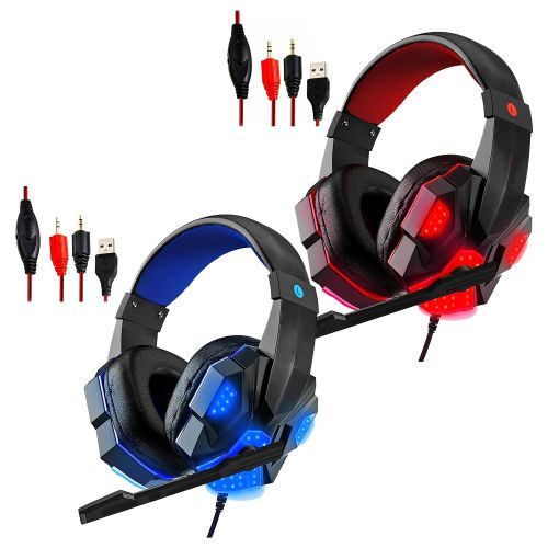 5 CORE 2Pcs Gaming Headset for PS4 PC One PS5 Controller; Noise Cancelling Microphone Over Ear Stereo Headphones with Mic; LED Light; for Laptop Mac N