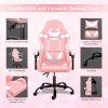YSSOA Racing Video Backrest and Seat Height Recliner Gaming Office High Back Computer Ergonomic Adjustable Swivel Chair, Without footrest, Pink/White