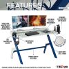 Techni Sport Ergonomic Computer Gaming Desk Workstation with Cupholder &amp; Headphone Hook; Blue