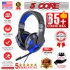 5 CORE 2Pcs Gaming Headset for PS4 PC One PS5 Controller; Noise Cancelling Microphone Over Ear Stereo Headphones with Mic; LED Light; for Laptop Mac N