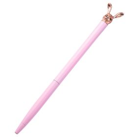 New Korean Fashion Cute Rabbit Metal Pen Metal Ballpoint Pen Custom Rotating Metal Pen Ballpoint Pen (Option: Pink-Bullet 1.0)