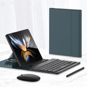 Wireless Keyboard Folding Leather Case Folding Mobile Phone Creative Holder Bluetooth Mouse (Option: Green-Samsung Fold)