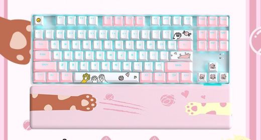 87 Key Rgb Light Effect Green Axis Portable Mechanical Keyboard (Option: White powder-Cotton hand rest)
