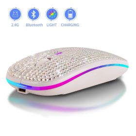 Office Rechargeable Mute Crystal Rhinestone Mouse (Option: Silver-USB)