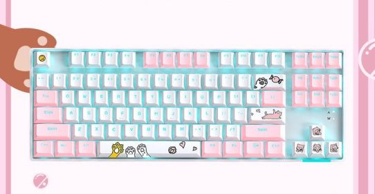 87 Key Rgb Light Effect Green Axis Portable Mechanical Keyboard (Option: White powder-No Cotton hand rest)