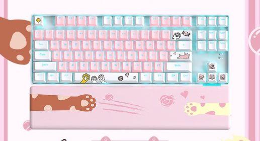87 Key Rgb Light Effect Green Axis Portable Mechanical Keyboard (Option: Pink and white-Cotton hand rest)