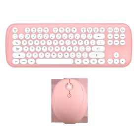 Wireless Keyboard And Mouse Set Girls Color Retro (Color: Pink)