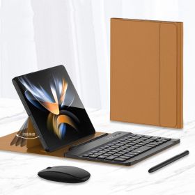 Wireless Keyboard Folding Leather Case Folding Mobile Phone Creative Holder Bluetooth Mouse (Option: Brown-Samsung Fold)