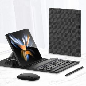 Wireless Keyboard Folding Leather Case Folding Mobile Phone Creative Holder Bluetooth Mouse (Option: Carbon grain-Samsung Fold)