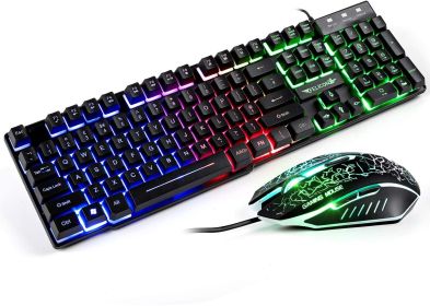 Wired Gaming Mechanical Feeling Keyboard LED Backlit And Gaming Mouse With Pad (Color: Black)