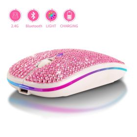 Office Rechargeable Mute Crystal Rhinestone Mouse (Option: Pink-USB)