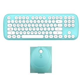 Wireless Keyboard And Mouse Set Girls Color Retro (Color: Blue)