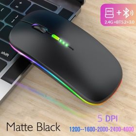 New Bluetooth Wireless Mouse with USB Rechargeable RGB Mouse for Computer Laptop PC Macbook Gaming Mouse Gamer 2.4GHz Portable M (Color: Black)