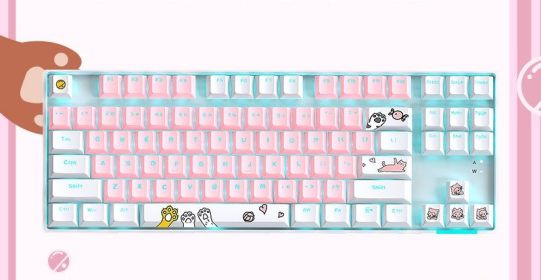 87 Key Rgb Light Effect Green Axis Portable Mechanical Keyboard (Option: Pink and white-No Cotton hand rest)