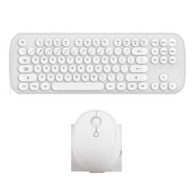 Wireless Keyboard And Mouse Set Girls Color Retro (Color: White)